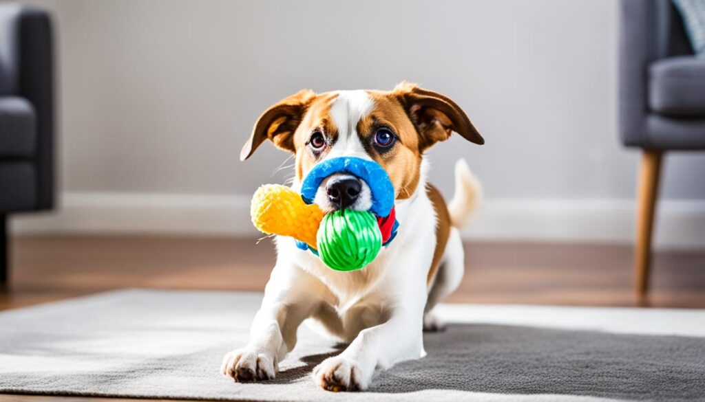 dog playing with toys